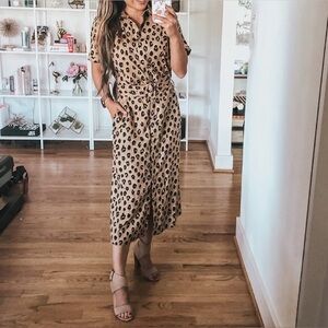 A New Day Women’s Leopard Print Short Sleeve Collared Midi Shirtdress